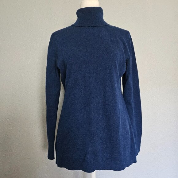 Nordstrom Collection 100% Cashmere Women's Turtleneck Sweater SZ Medium Blue - Picture 1 of 9